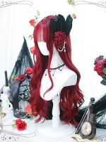Lolita Bangs Long Curly Hair JK Wine Red Long Hair Wig Lolita Bangs Long Curly Hair JK Wine Red Long Hair Wig