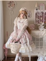 Elegant Retro Lolita Dress JSK Pink Lace Lolita Suspender Dress Elegant Retro Lolita Dress JSK Pink Lace Lolita Suspender Dress