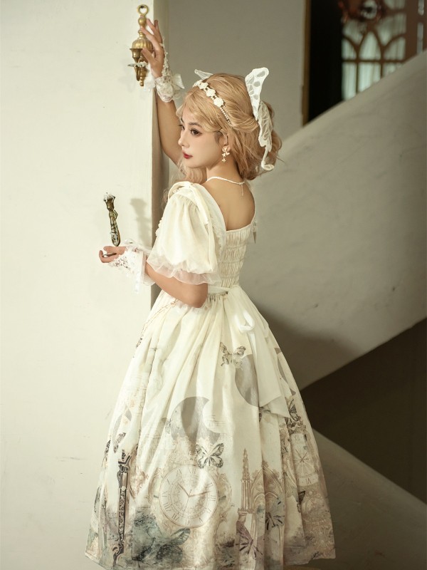 CLA Retro Elegant Open-collar Printed Lolita Dress CLA Retro Elegant Open-collar Printed Lolita Dress
