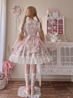Elegant Retro Lolita Dress JSK Pink Lace Lolita Suspender Dress Elegant Retro Lolita Dress JSK Pink Lace Lolita Suspender Dress