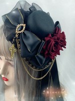 Lolita Dark Red Rose Gothic Cross Small Hat Headdress Lolita Dark Red Rose Gothic Cross Small Hat Headdress