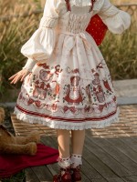 Sweet and cute Girl Bear Print JSK Suspender Skirt Sweet and cute Girl Bear Print JSK Suspender Skirt