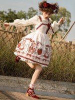Sweet and cute Girl Bear Print JSK Suspender Skirt Sweet and cute Girl Bear Print JSK Suspender Skirt