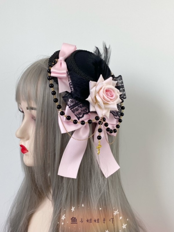 Lolita Small Hat Gothic Dark Wine Red Rose Retro Hair Accessories Lolita Small Hat Gothic Dark Wine Red Rose Retro Hair Accessories
