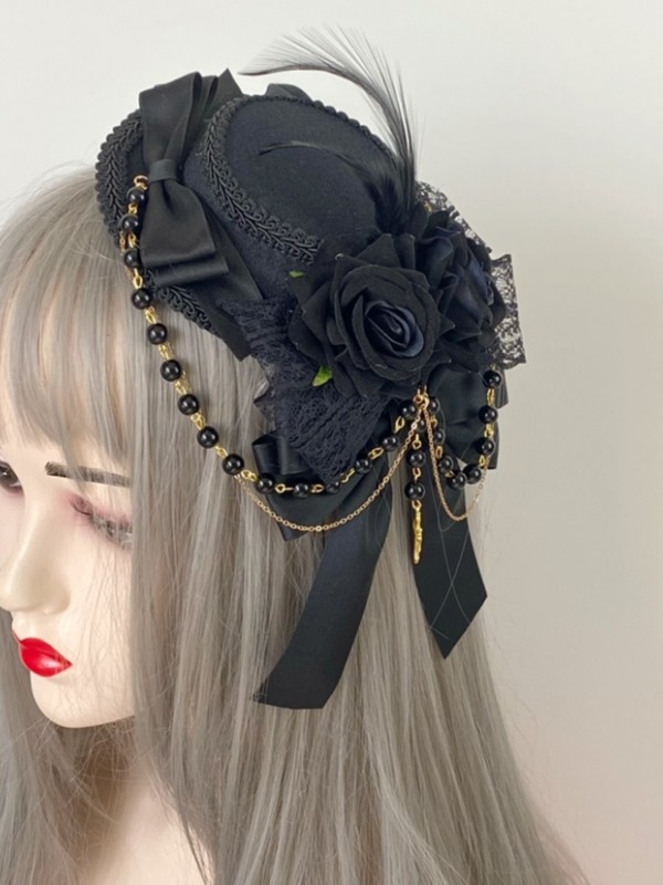 Lolita Small Hat Gothic Dark Wine Red Rose Retro Hair Accessories Lolita Small Hat Gothic Dark Wine Red Rose Retro Hair Accessories