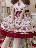 Strawberry Sweet Lolita Dress OP Cute Sweet Cake Skirt Strawberry Sweet Lolita Dress OP Cute Sweet Cake Skirt