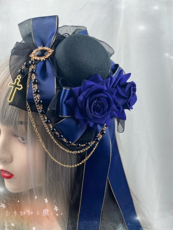 Lolita Dark Red Rose Gothic Cross Small Hat Headdress Lolita Dark Red Rose Gothic Cross Small Hat Headdress