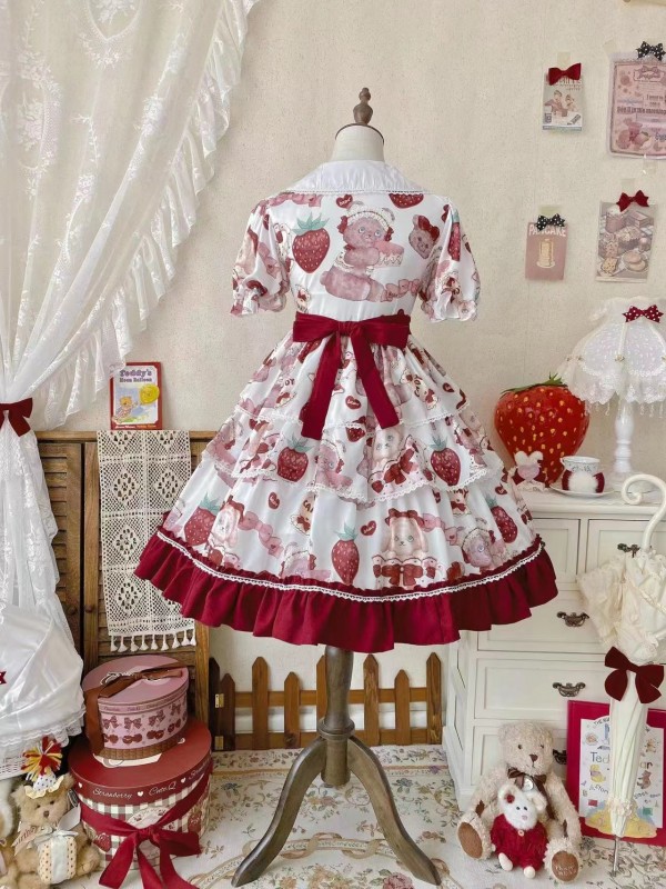 Strawberry Sweet Lolita Dress OP Cute Sweet Cake Skirt Strawberry Sweet Lolita Dress OP Cute Sweet Cake Skirt
