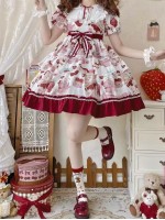 Strawberry Sweet Lolita Dress OP Cute Sweet Cake Skirt Strawberry Sweet Lolita Dress OP Cute Sweet Cake Skirt
