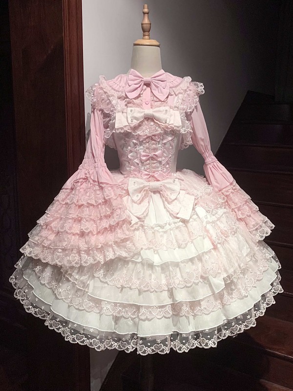 Sweet Pink White Lolita Dress JSK Suspender Dress Tutu Skirt Sweet Pink White Lolita Dress JSK Suspender Dress Tutu Skirt
