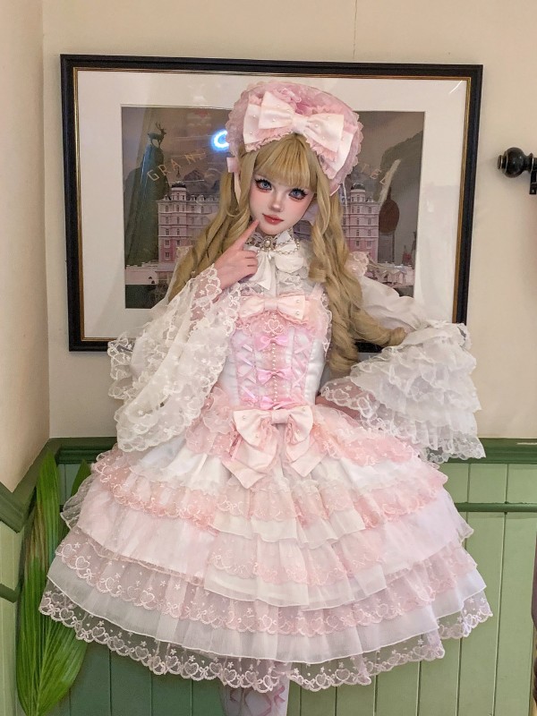 Sweet Pink White Lolita Dress JSK Suspender Dress Tutu Skirt Sweet Pink White Lolita Dress JSK Suspender Dress Tutu Skirt