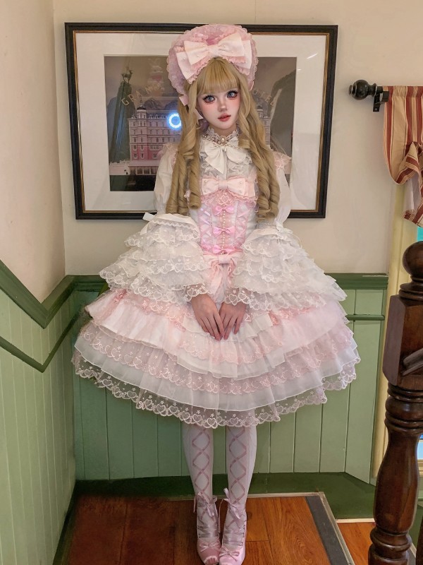 Sweet Pink White Lolita Dress JSK Suspender Dress Tutu Skirt Sweet Pink White Lolita Dress JSK Suspender Dress Tutu Skirt