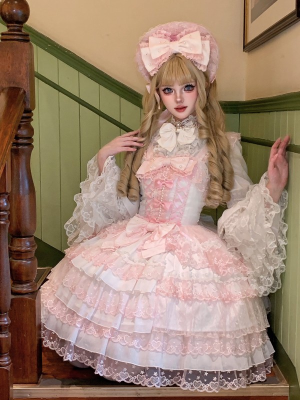 Sweet Pink White Lolita Dress JSK Suspender Dress Tutu Skirt Sweet Pink White Lolita Dress JSK Suspender Dress Tutu Skirt