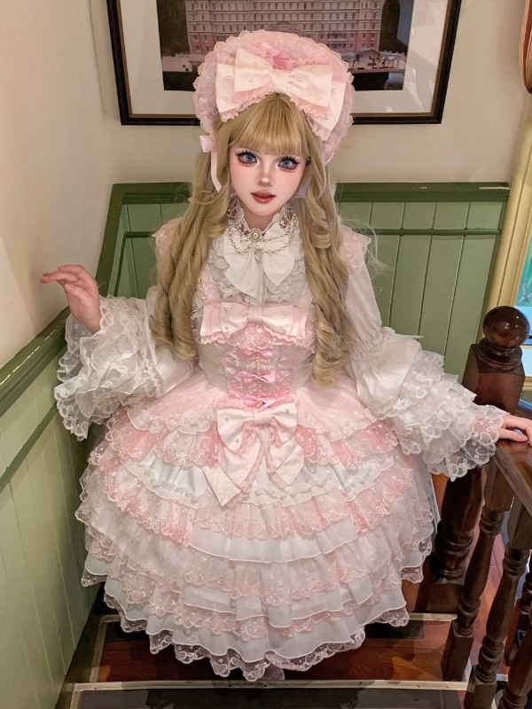 Sweet Pink White Lolita Dress JSK Suspender Dress Tutu Skirt Sweet Pink White Lolita Dress JSK Suspender Dress Tutu Skirt