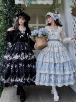 Black Sweet Pastoral Print Embroidery Four-section j Lolita JSK Suspender Dress Black Sweet Pastoral Print Embroidery Four-section j Lolita JSK Suspender Dress