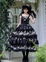 Black Sweet Pastoral Print Embroidery Four-section j Lolita JSK Suspender Dress Black Sweet Pastoral Print Embroidery Four-section j Lolita JSK Suspender Dress