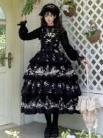 Black Sweet Pastoral Print Embroidery Four-section j Lolita JSK Suspender Dress Black Sweet Pastoral Print Embroidery Four-section j Lolita JSK Suspender Dress