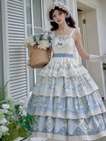 Sweet Pastoral Print Embroidery Four-section j Lolita JSK Suspender Dress Sweet Pastoral Print Embroidery Four-section j Lolita JSK Suspender Dress