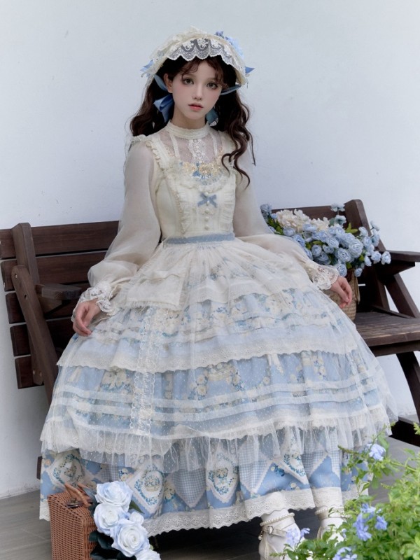 Sweet Pastoral Print Embroidery Four-section j Lolita JSK Suspender Dress Sweet Pastoral Print Embroidery Four-section j Lolita JSK Suspender Dress