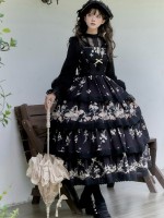 Black Sweet Pastoral Print Embroidery Four-section j Lolita JSK Suspender Dress Black Sweet Pastoral Print Embroidery Four-section j Lolita JSK Suspender Dress