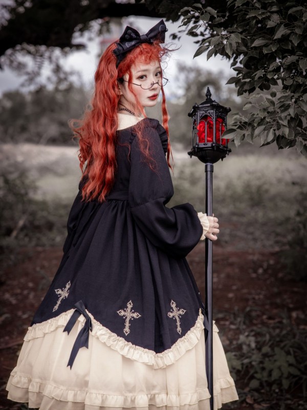 Gothic Starry Night Cross Embroidery Dress Dark Lolita Dress Gothic Starry Night Cross Embroidery Dress Dark Lolita Dress