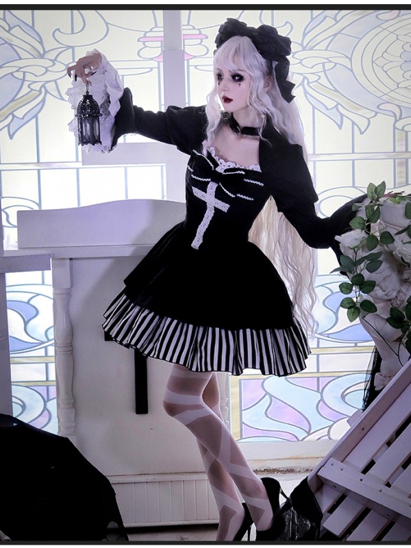 Halloween Gothic Dark Thick Velvet Fake Two-piece OP Lolita Dress Halloween Gothic Dark Thick Velvet Fake Two-piece OP Lolita Dress
