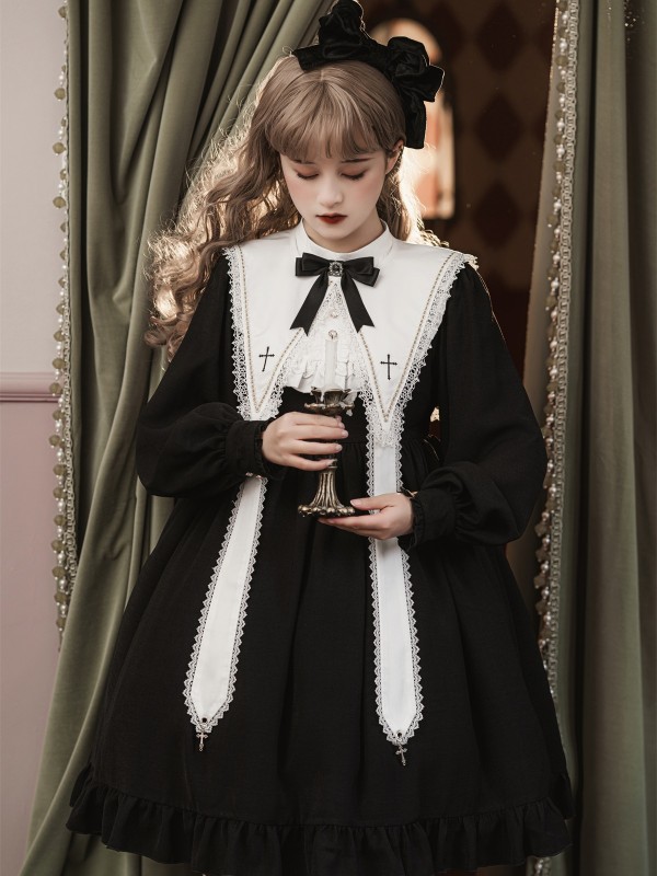 Halloween Gothic Dark Classic Elegant Nun Lolita Dress Halloween Gothic Dark Classic Elegant Nun Lolita Dress