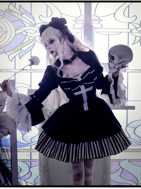 Halloween Gothic Dark Thick Velvet Fake Two-piece OP Lolita Dress Halloween Gothic Dark Thick Velvet Fake Two-piece OP Lolita Dress