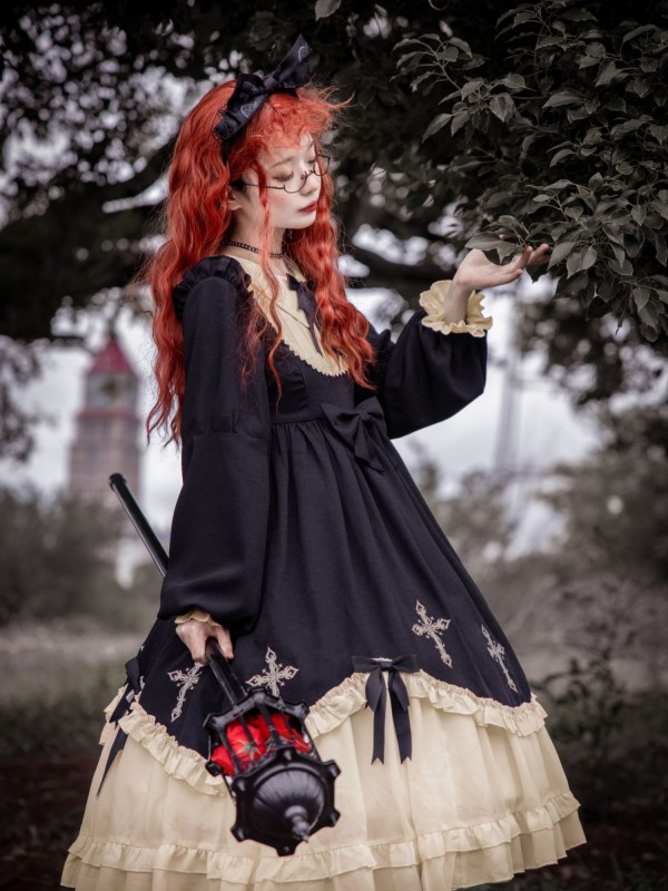 Gothic Starry Night Cross Embroidery Dress Dark Lolita Dress Gothic Starry Night Cross Embroidery Dress Dark Lolita Dress