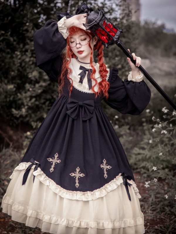 Gothic Starry Night Cross Embroidery Dress Dark Lolita Dress Gothic Starry Night Cross Embroidery Dress Dark Lolita Dress