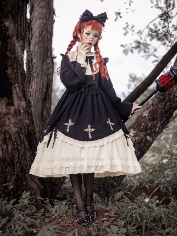 Gothic Starry Night Cross Embroidery Dress Dark Lolita Dress Gothic Starry Night Cross Embroidery Dress Dark Lolita Dress
