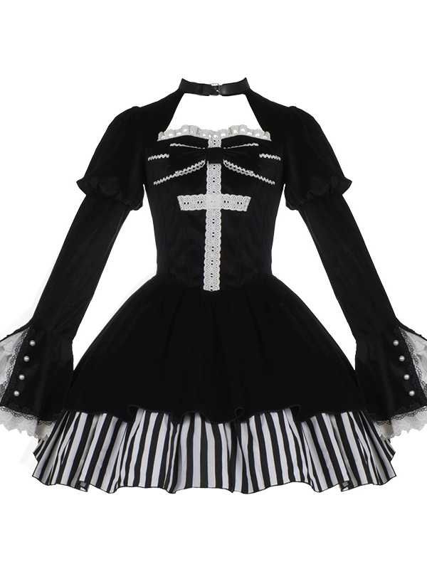 Halloween Gothic Dark Thick Velvet Fake Two-piece OP Lolita Dress Halloween Gothic Dark Thick Velvet Fake Two-piece OP Lolita Dress