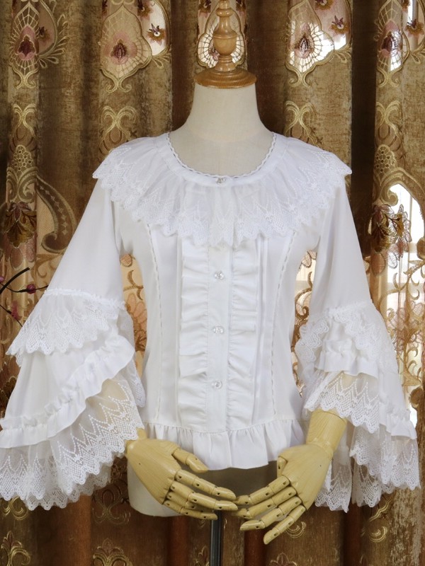 Huanyu Youji Lolita Bride Shirt Lace Sleeve Round Neck Shirt Blouse Huanyu Youji Lolita Bride Shirt Lace Sleeve Round Neck Shirt Blouse