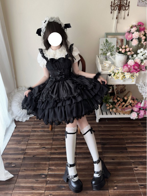 Lolita Black Light Wedding Dress JSK Suspender Dress Lolita Black Light Wedding Dress JSK Suspender Dress