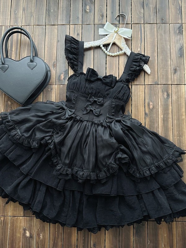 Lolita Black Light Wedding Dress JSK Suspender Dress Lolita Black Light Wedding Dress JSK Suspender Dress