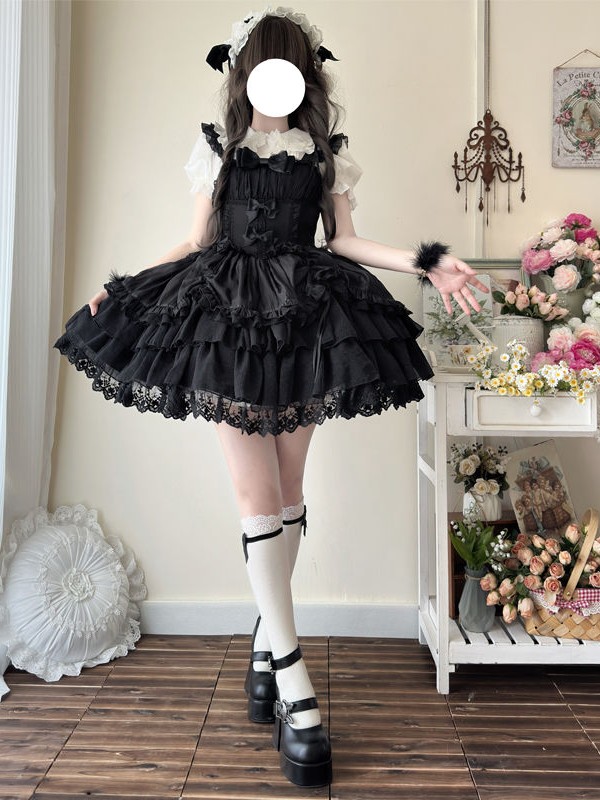 Lolita Black Light Wedding Dress JSK Suspender Dress Lolita Black Light Wedding Dress JSK Suspender Dress