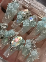Blue Mint Mambo Rose Flower Wearable Nail Art Blue Mint Mambo Rose Flower Wearable Nail Art