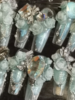 Blue Mint Mambo Rose Flower Wearable Nail Art Blue Mint Mambo Rose Flower Wearable Nail Art