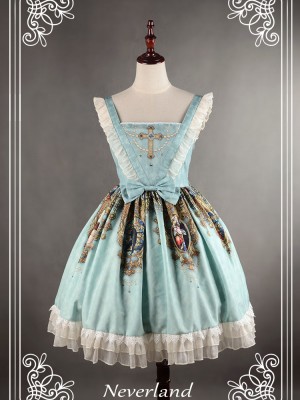 Vintage Madonna Cross Print V Waist Lolita Jumperskirt