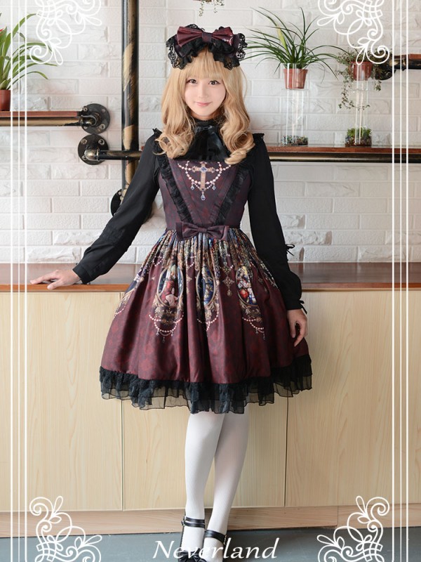 Vintage Madonna Cross Print V Waist Lolita Jumperskirt