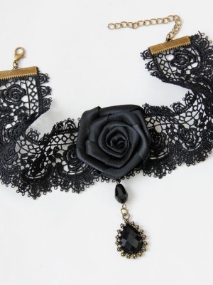 Man-made Diamond Pendant Vintage Lace Rose Choker