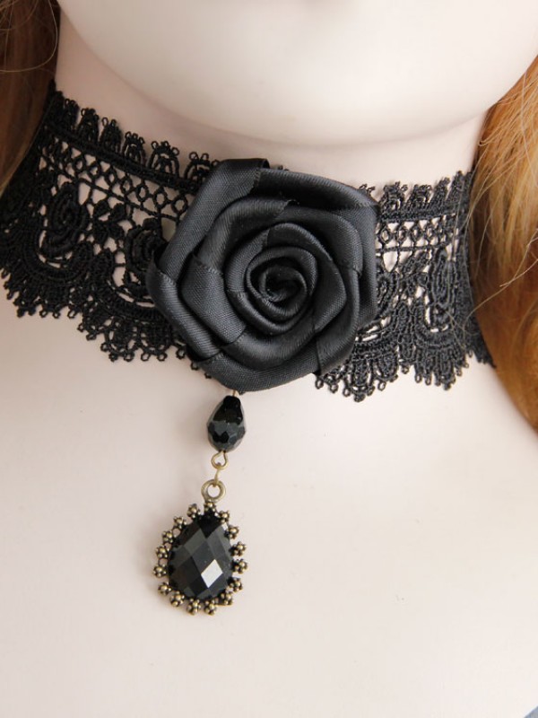 Man-made Diamond Pendant Vintage Lace Rose Choker