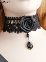 Man-made Diamond Pendant Vintage Lace Rose Choker