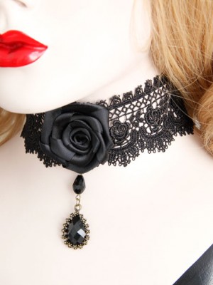 Man-made Diamond Pendant Vintage Lace Rose Choker