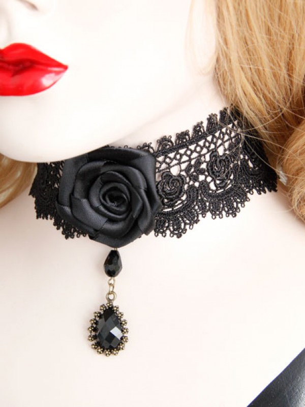 Man-made Diamond Pendant Vintage Lace Rose Choker