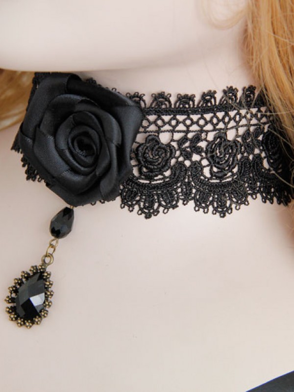 Man-made Diamond Pendant Vintage Lace Rose Choker