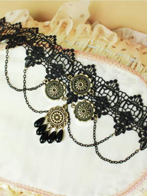 Man-made Peal Pendant Vintage Lace Choker