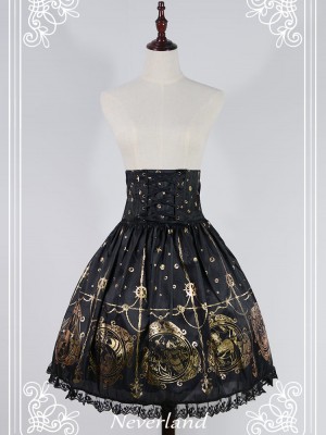 Gold Vintage Print Mermaid Song High-waisted Lolita Fishbone Skirt