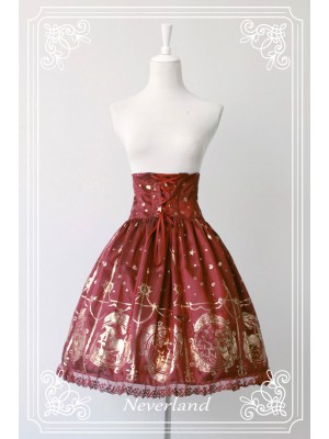 Gold Vintage Print Mermaid Song High-waisted Lolita Fishbone Skirt