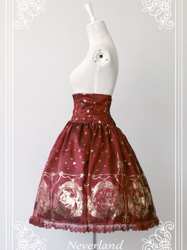 Gold Vintage Print Mermaid Song High-waisted Lolita Fishbone Skirt
